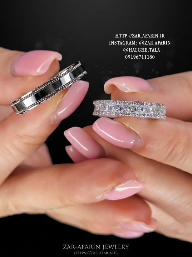حلقه ست عروسی طلا ۱۸ عیار | حلقه ازدواج ظریف با نگین